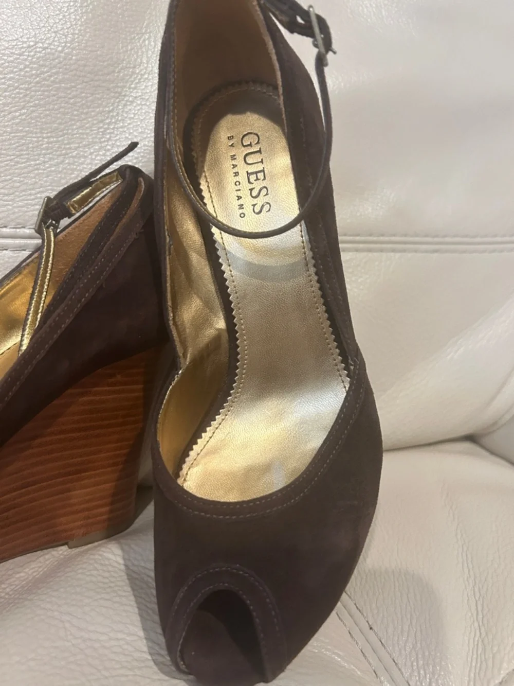 Guess by Marciano brown suede peep-toe wedge heels Women’s size 7.5M